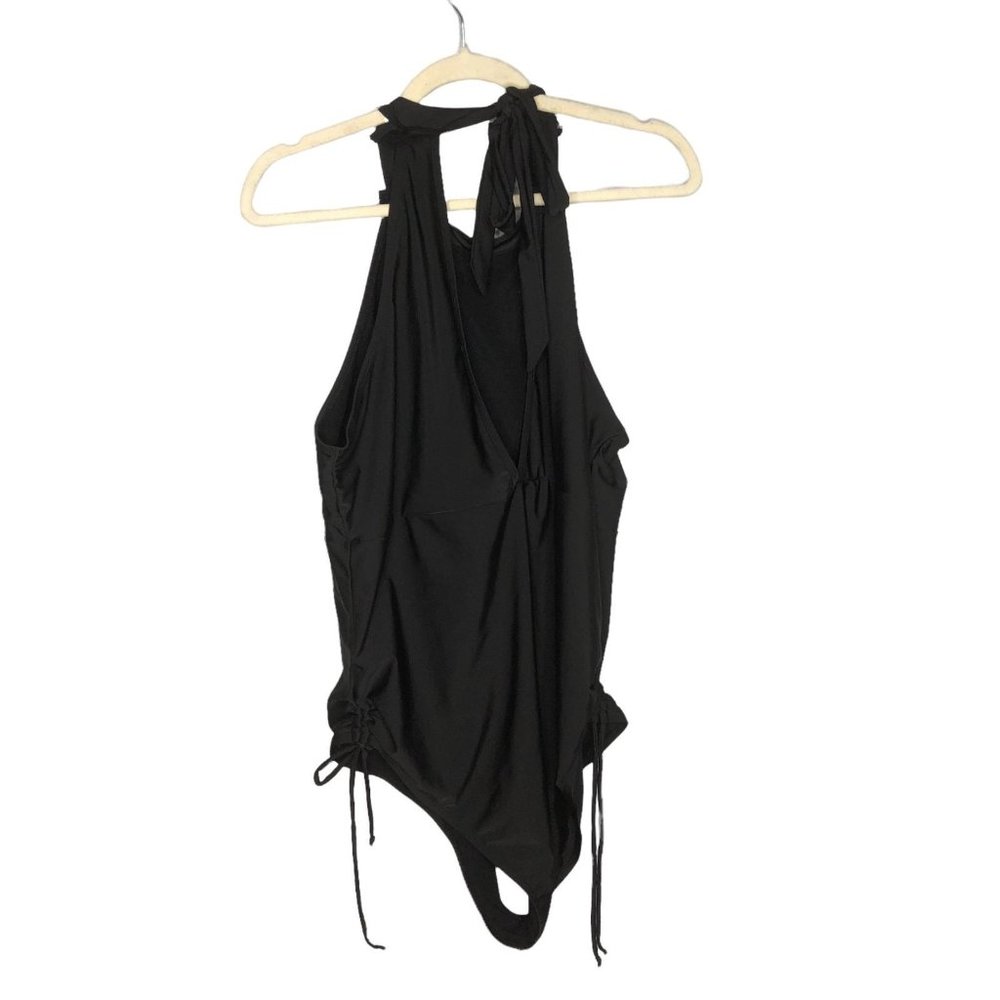 Shein Womens One Piece Swimsuit Black Plus Size 3X Halter Ruched Pool Beach - Picture 2 of 10
